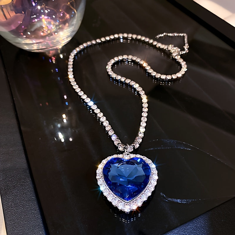 Ocean Heart Rhinestone Love Pendant Necklace