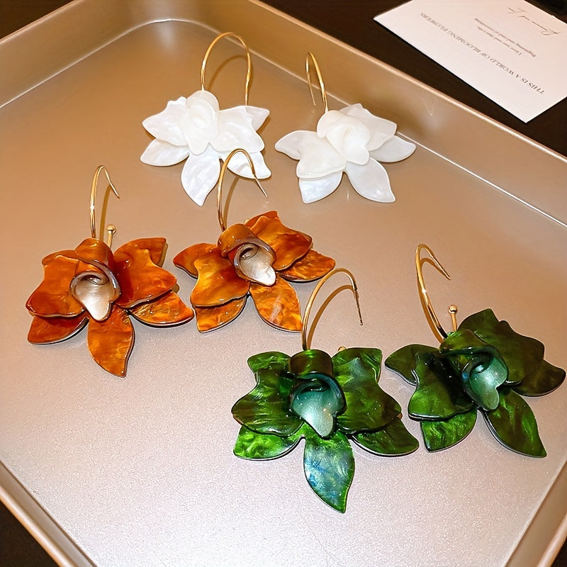 Vintage Resin Flower Dangle Earrings