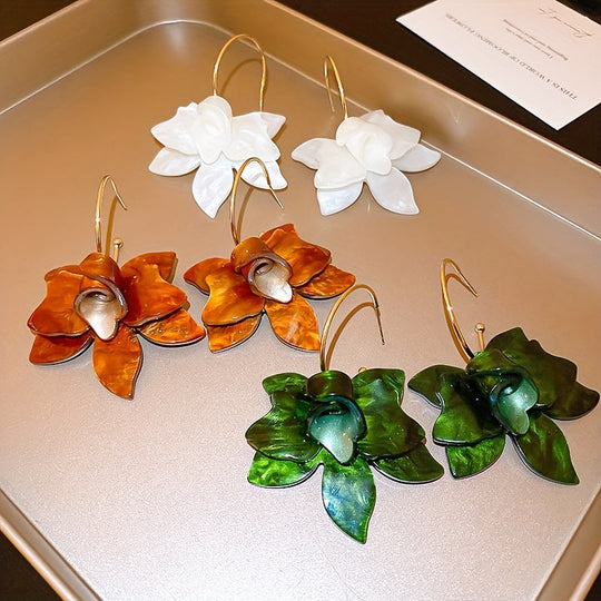 Vintage Resin Flower Dangle Earrings