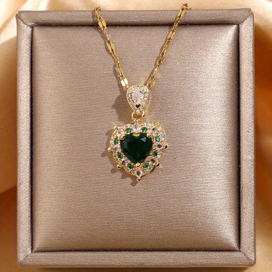 Emerald Heart Teardrop Pendant Necklace