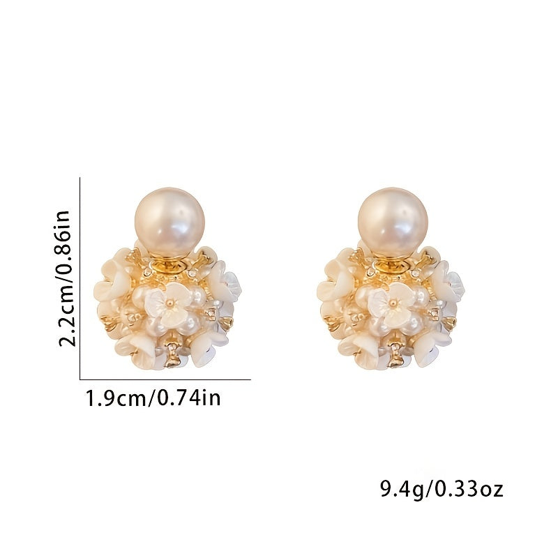 Flower Faux Pearl Ball Earrings