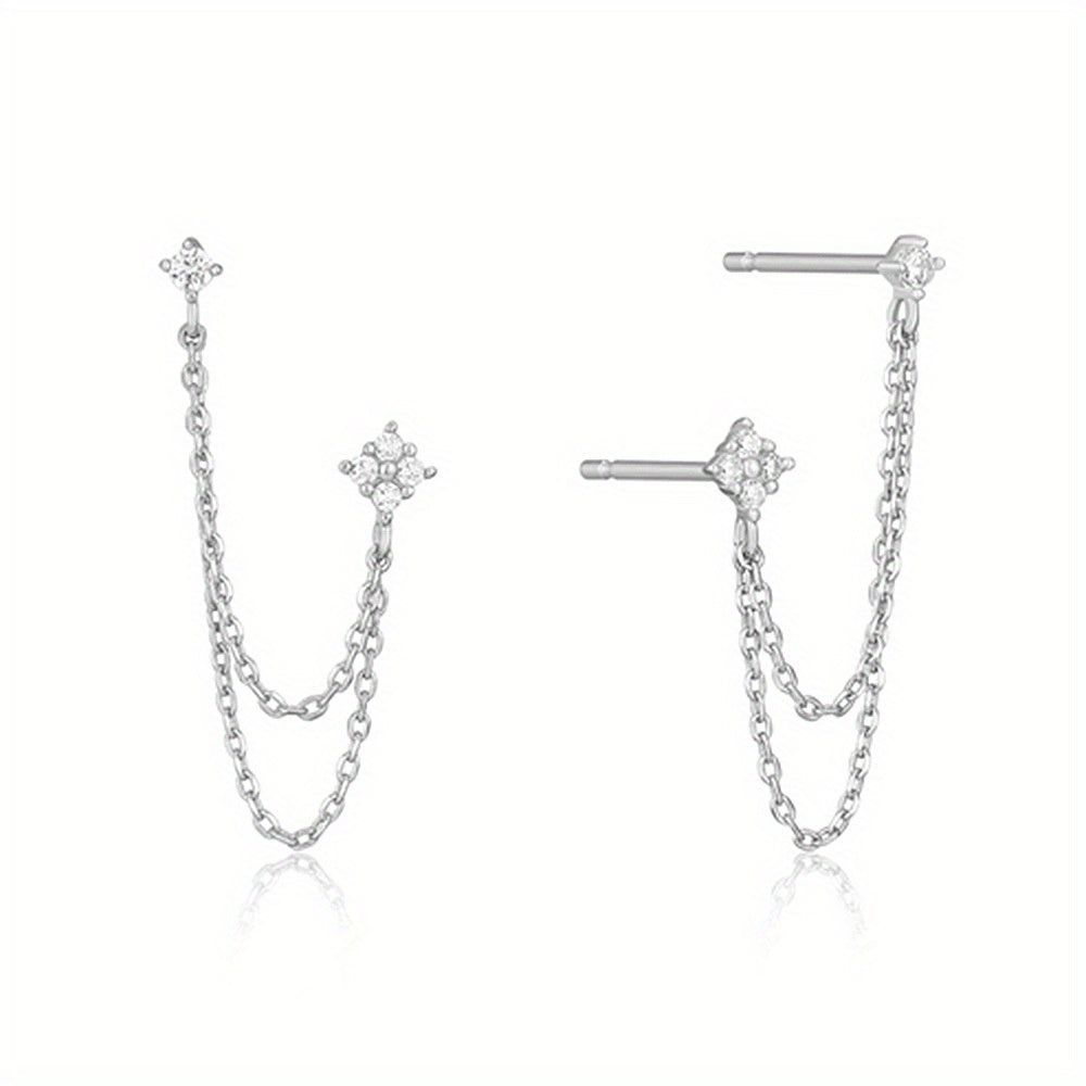 Elegant Double Zirconia Stud Earrings