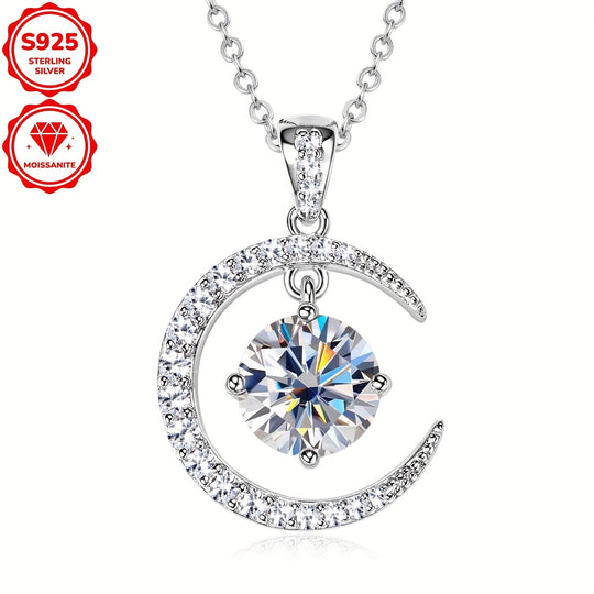 Round Moissanite Moon Sun Pendant Necklace