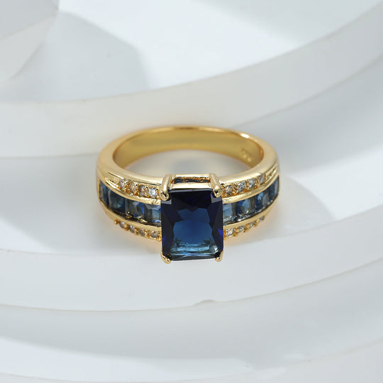 Sapphire Blue Rectangular Cut Ring