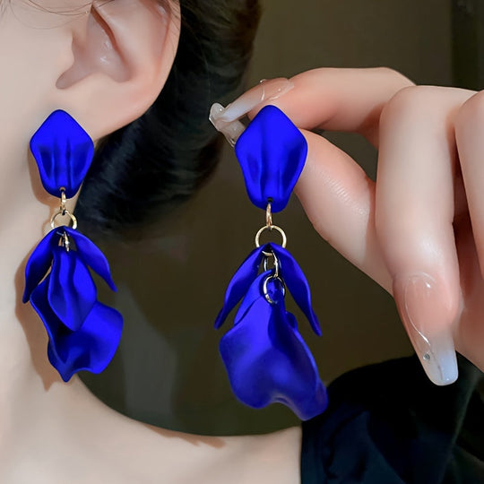 Luxury Elegant 925 Silver Matte Petal Tassel Earrings