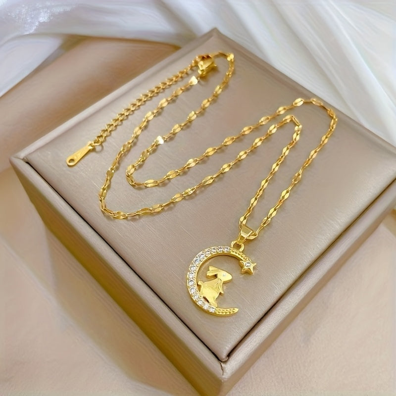Fashion Cute Rabbit Pendant Necklace with Moon and Stars