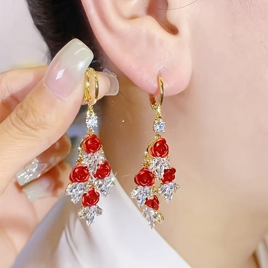Vintage Rose Tassel Drop Earrings