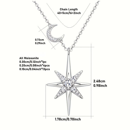 Star & Moon Moissanite Pendant Necklace