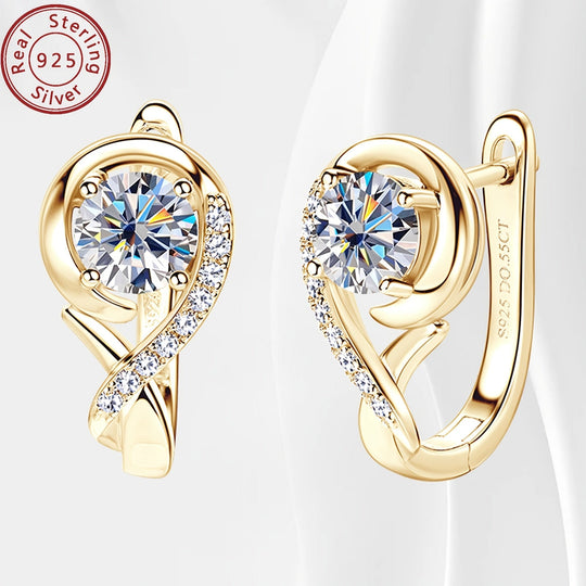 Elegant Moissanite Silver Rose Flower Hoop Earrings