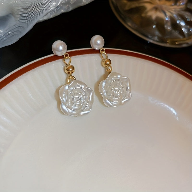 Rose Flower Imitation Pearl Earrings