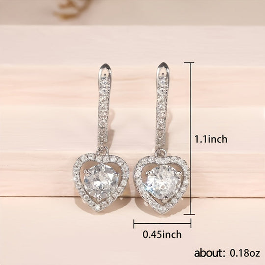 Hollow Heart Zirconia Hoop Drop Earrings