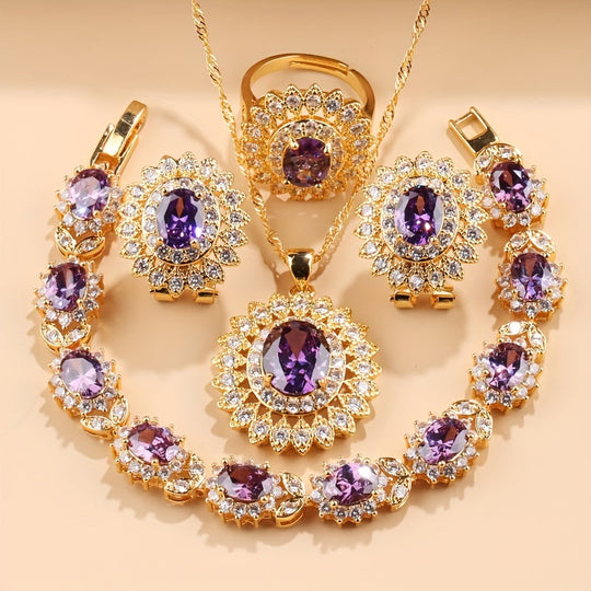 Sunflower Elegance 5pcs Luxury Wedding Jewelry Set