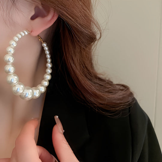 Faux Pearl Decor Hoop Earrings
