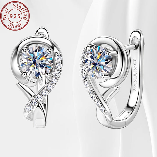 Elegant Moissanite Silver Rose Flower Hoop Earrings