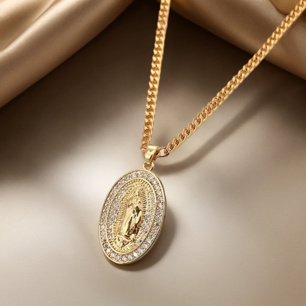 Oval Religious Zirconia Pendant Necklace