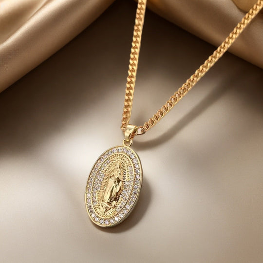 Oval Religious Zirconia Pendant Necklace