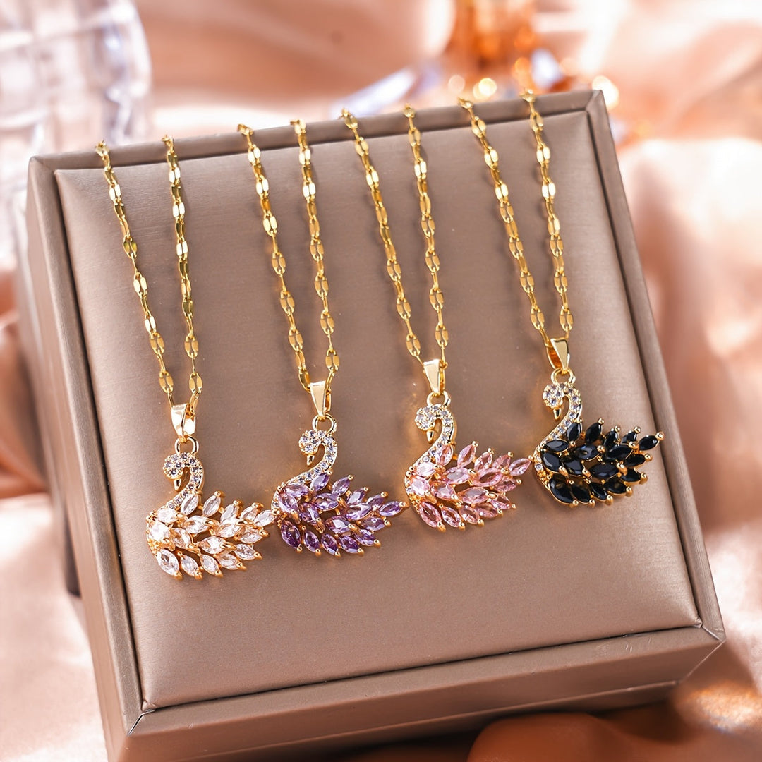 Elegant Swan Zirconia Pendant Necklace