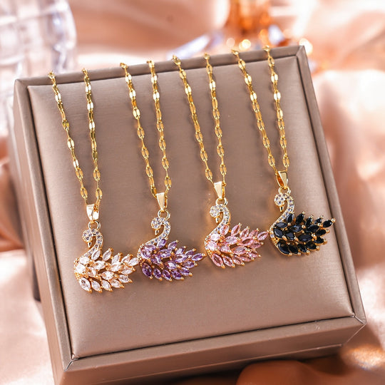 Elegant Swan Zirconia Pendant Necklace