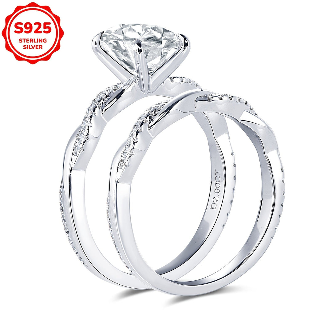 Oval Cut Moissanite Twisted Band Ring Set