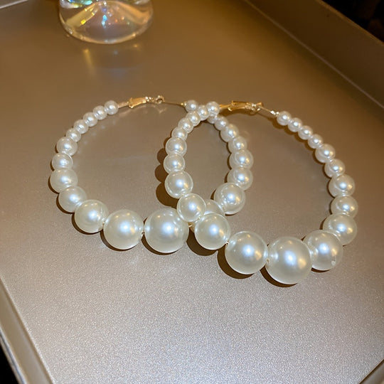 Faux Pearl Decor Hoop Earrings
