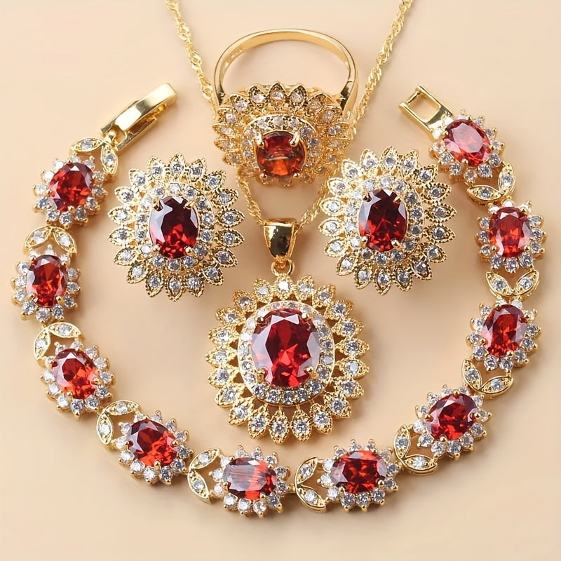 Sunflower Elegance 5pcs Luxury Wedding Jewelry Set