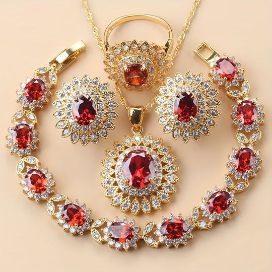 Sunflower Elegance 5pcs Luxury Wedding Jewelry Set