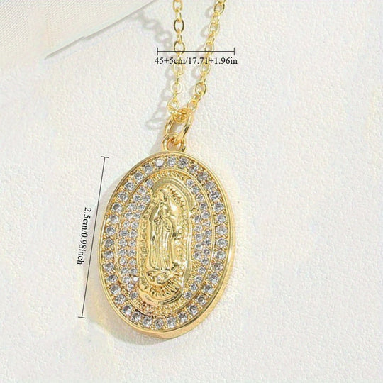 Oval Religious Zirconia Pendant Necklace
