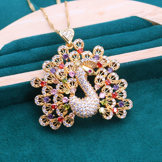 Luxury Peacock-Inspired PeaRooster Pendant Necklace