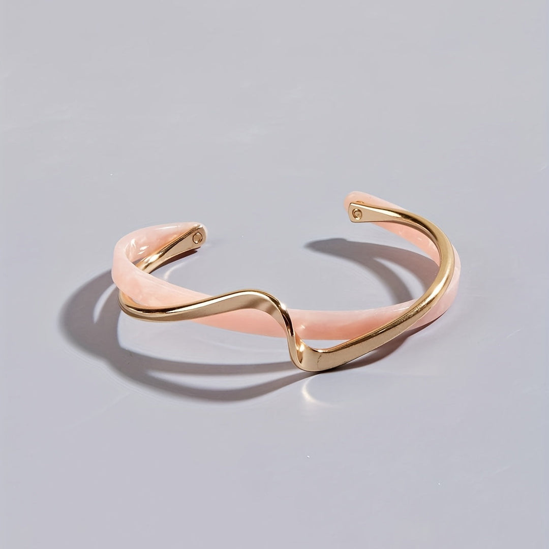 Golden Minimalist Wave Shape Cuff Bangle