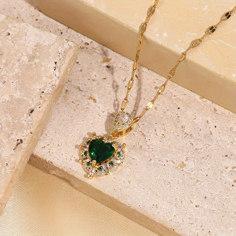 Emerald Heart Teardrop Pendant Necklace