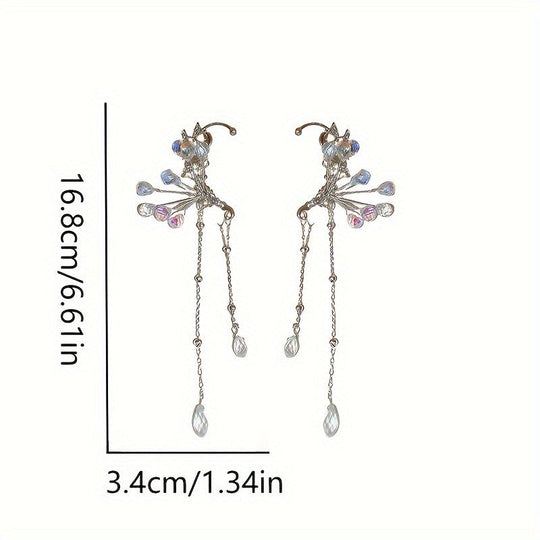 Elegant Crystal Flower & Tassel Ear Wrap