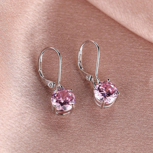 Silvery Round Colorful Zirconia Earrings
