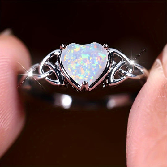 Coquette Style Opal Heart Promise Ring
