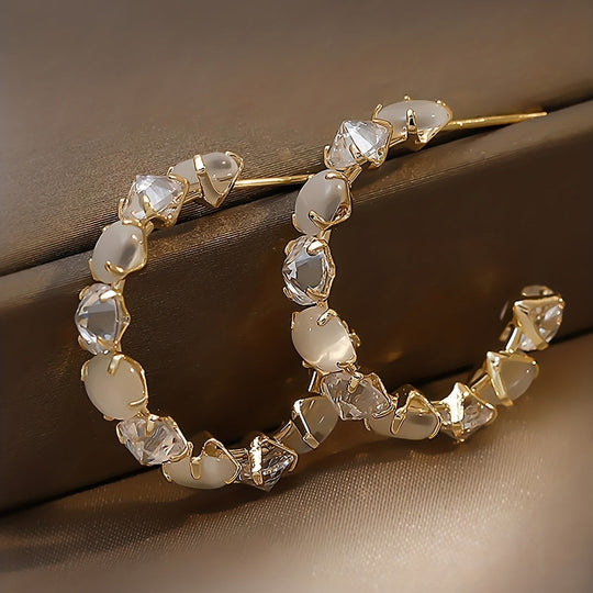 Shiny Rhinestone Decor Hoop Earrings