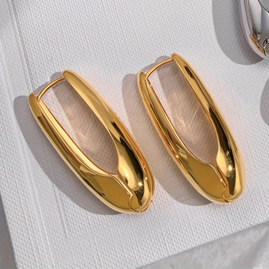 Pair Oval Statement Hoops Earrings