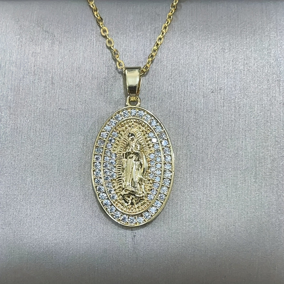 Oval Religious Zirconia Pendant Necklace