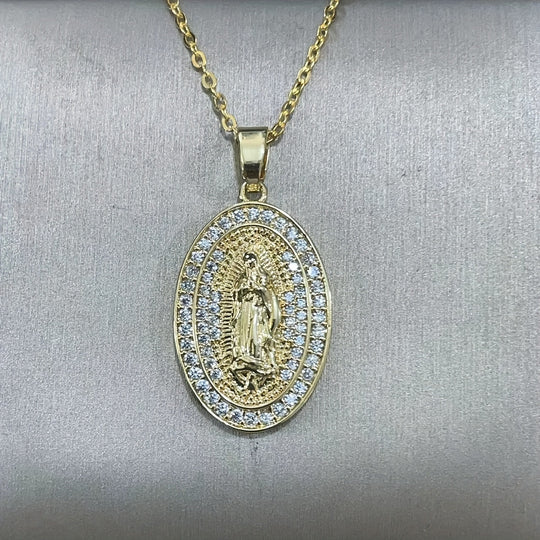 Oval Religious Zirconia Pendant Necklace