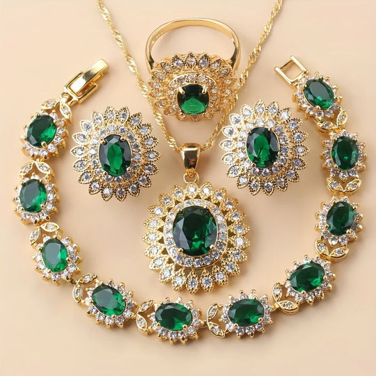 Sunflower Elegance 5pcs Luxury Wedding Jewelry Set