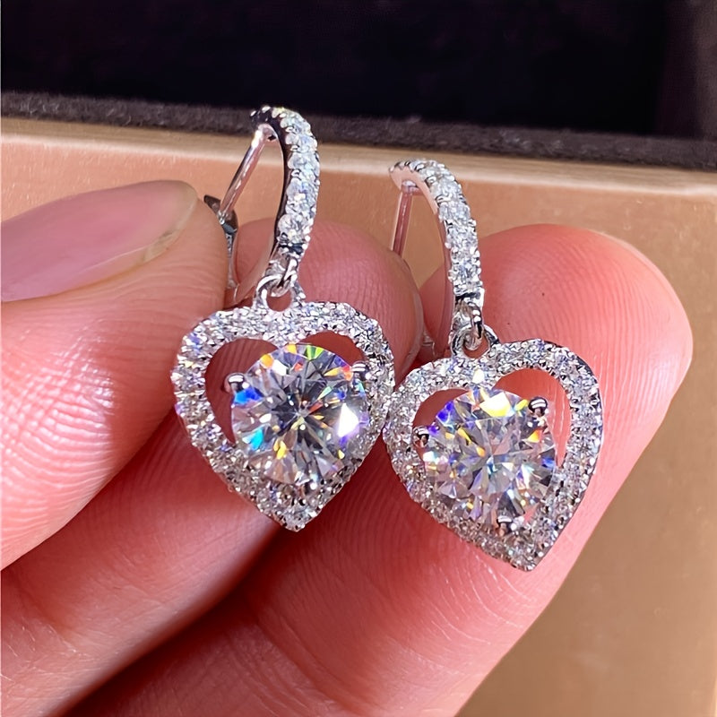 Hollow Heart Zirconia Hoop Drop Earrings