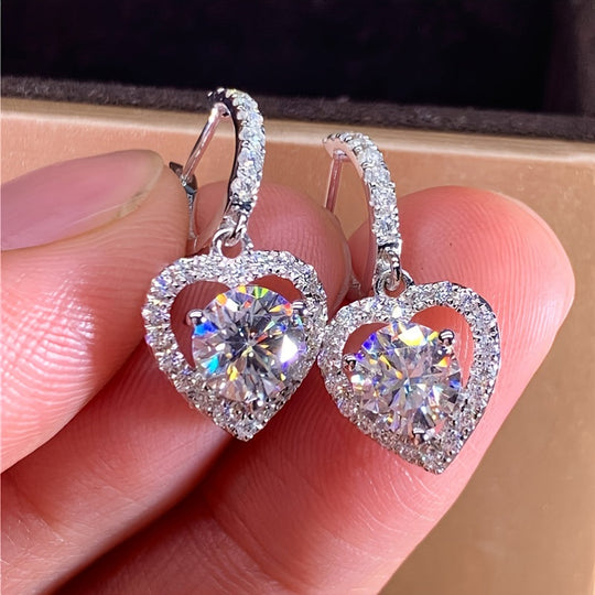 Hollow Heart Zirconia Hoop Drop Earrings