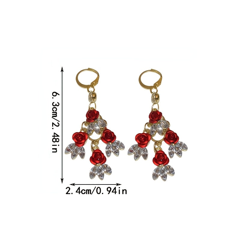 Vintage Rose Tassel Drop Earrings