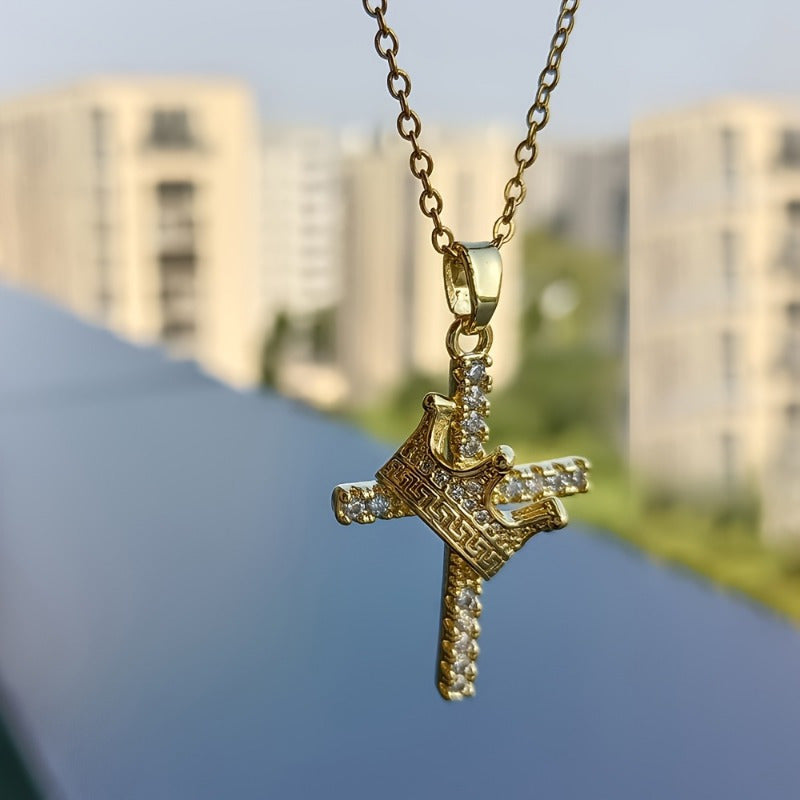 Luxury Crown Cross Pendant Necklace