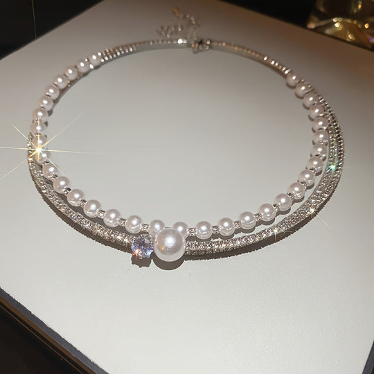 Multi-Layer Pearl Crystal Choker