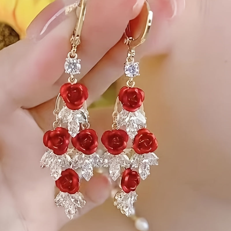 Vintage Rose Tassel Drop Earrings
