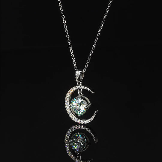Round Moissanite Moon Sun Pendant Necklace