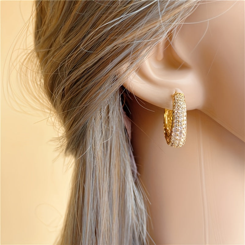Trendy Micro Pave Zirconia Hoop Earrings