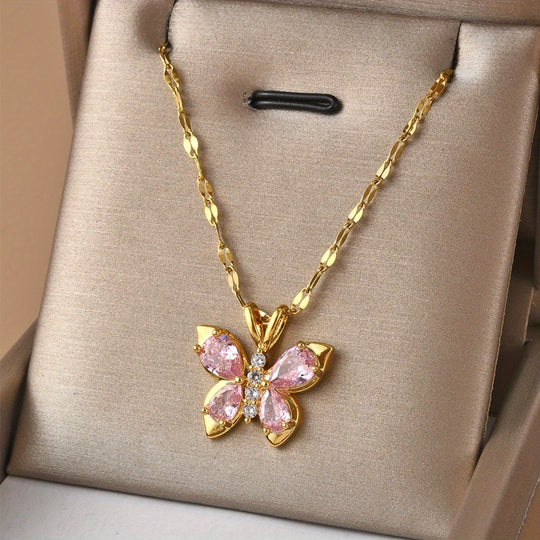 Pink Butterfly Pendant Necklace