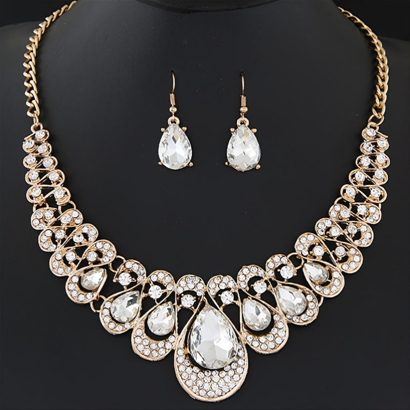Luxurious Gemstone Collar Necklace & Earrings Set