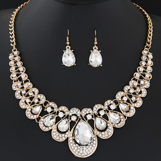 Luxurious Gemstone Collar Necklace & Earrings Set