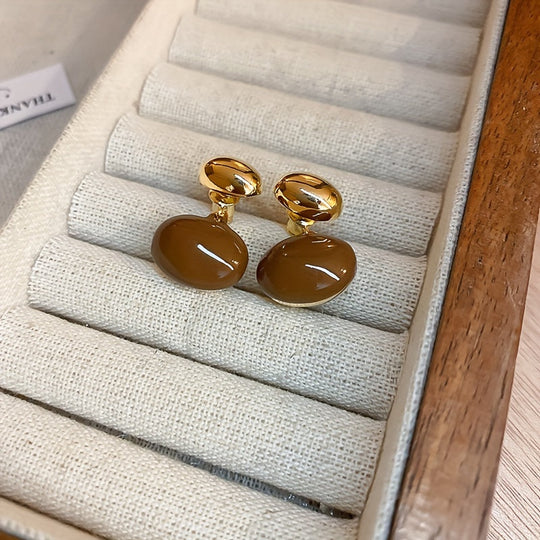 Oval Shape Enamel Dangle Earrings